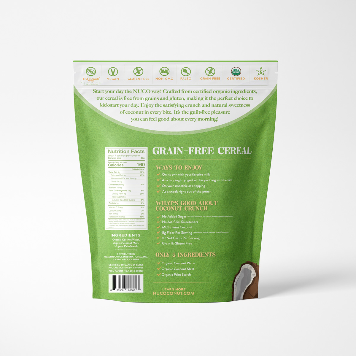 Back of pack, Coconut Crunch