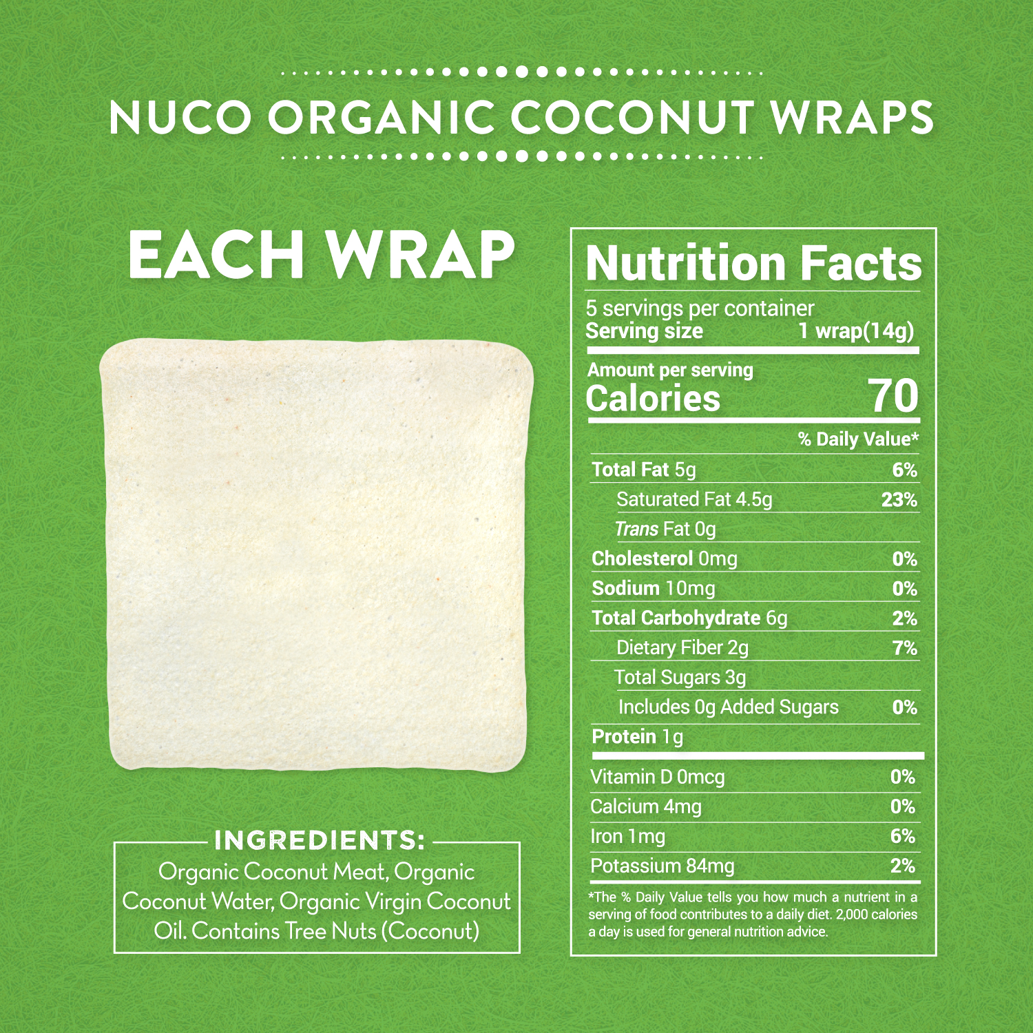 NUCO Organic Coconut Wraps Nutrition Facts and ingredients
